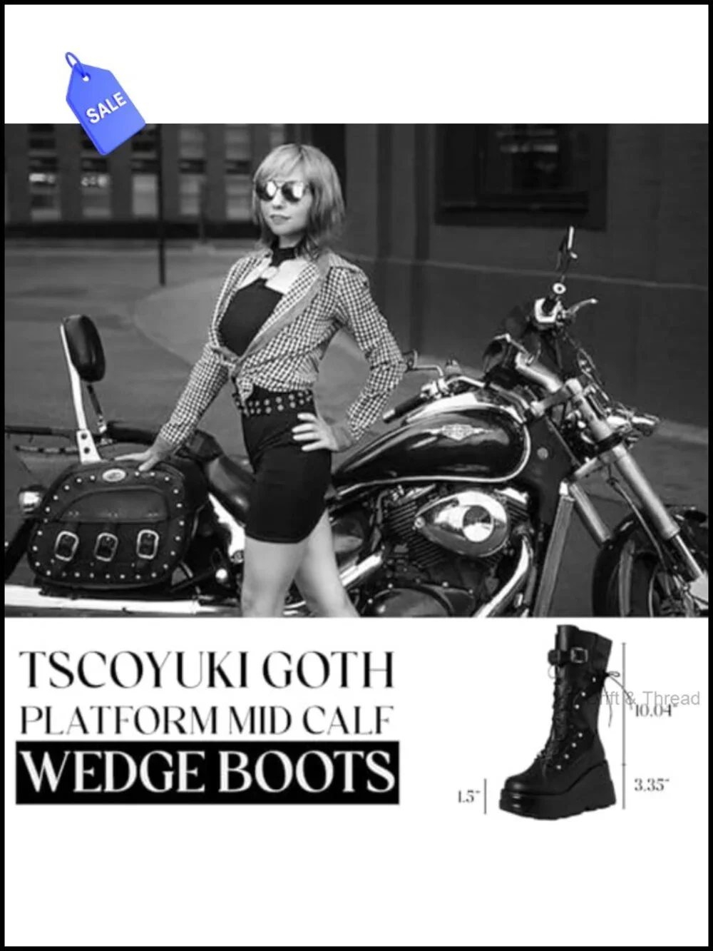PU Leather Mid Calf Platform Boots with Chunky Wedge Heel